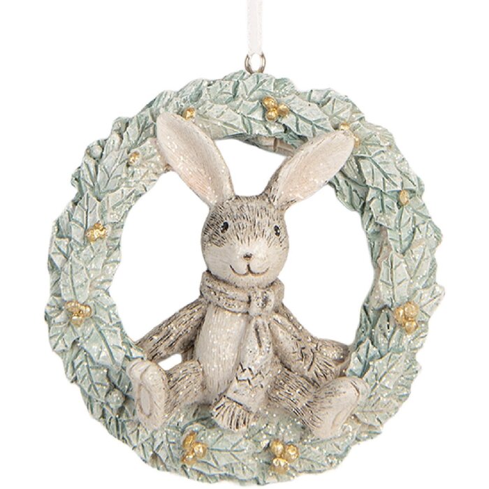 Clayre & Eef 6PR5889 Dekoration Hänger Kaninchen 8x3x8 cm Grau Grün