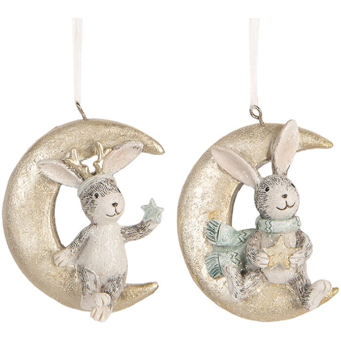 Clayre & Eef Iepurași Agățați Gri și Auriu (Set 2)