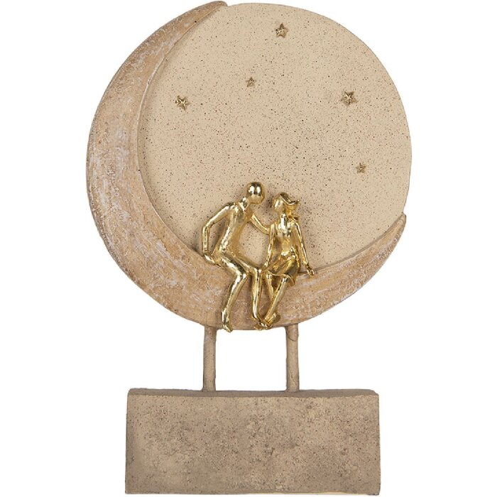Clayre & Eef 6PR5909 Paar sitzend auf Mond 18x5x26 cm Beige Goldfarbig