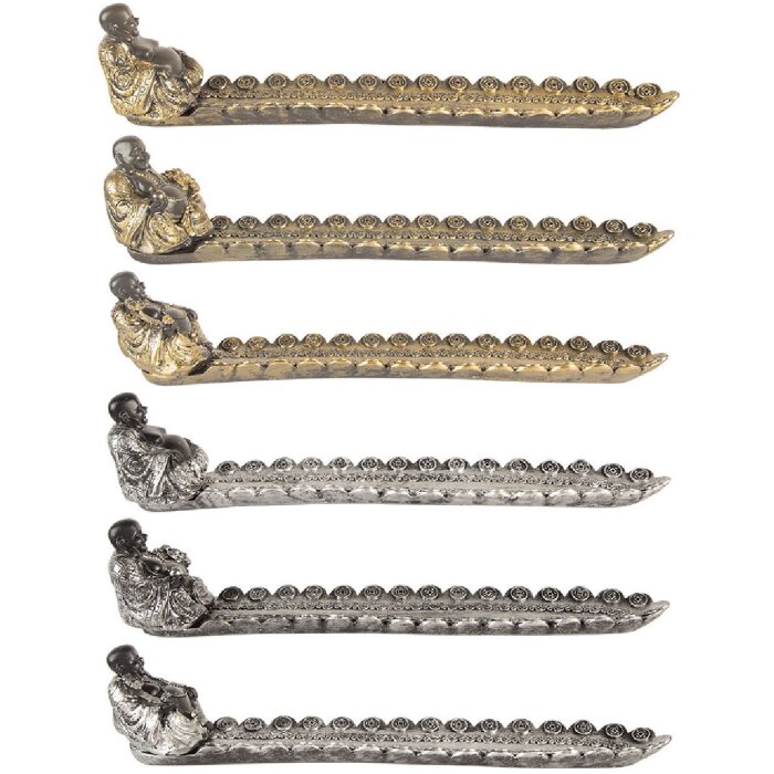 Clayre & Eef Suport Bețișoare Parfumate Buddha Argintiu Auriu 33x8x7 cm