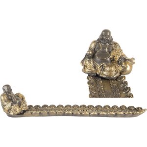 Clayre & Eef Suport Bețișoare Parfumate Buddha Argintiu Auriu 33x8x7 cm