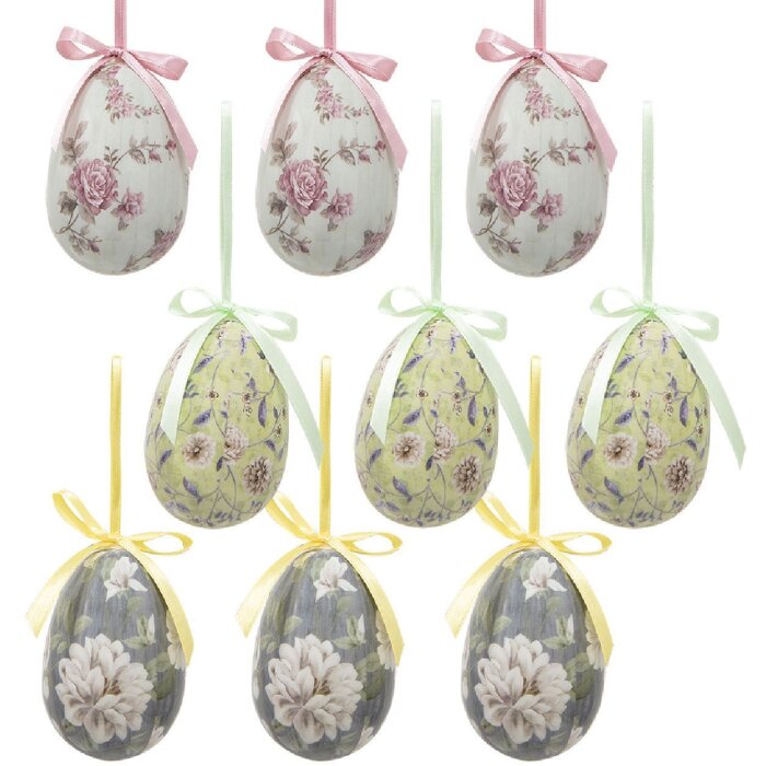 Clayre & Eef 65906 Dekoration Hänge-Ei Set 9 Stück Ø 5x8 cm