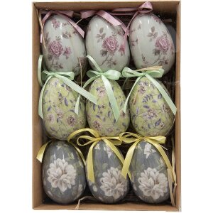 Clayre & Eef 65906 Dekoration Hänge-Ei Set 9 Stück Ø 5x8 cm