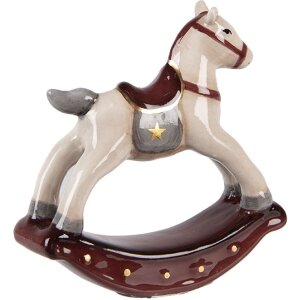 Clayre & Eef 6CE2248 Dekoration Schaukelpferd Beige-Rot 11x3x11 cm