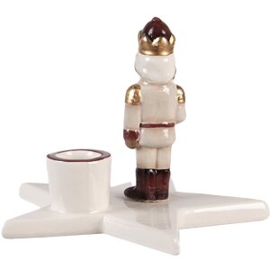 Clayre & Eef Suport Lumânare Spărgător de Nuci Bej Roșu 15x14x12cm