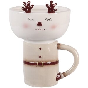 Clayre & Eef 6CE2255 Becher mit Schale Beige Weiß 12x12x18 cm