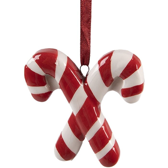 Clayre & Eef 6CE2262 Dekoration Anhänger Zuckerstange 6x2x8 cm Rot/Weiß