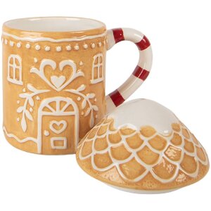 Clayre & Eef Cană cu Capac Maro-Alb 350ml