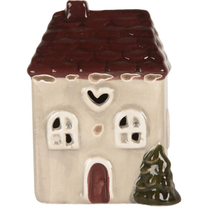 Clayre & Eef 6CE2269 Dekohaus mit LED 7x6x10 cm beige-rot