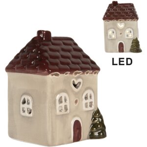 Clayre & Eef 6CE2269 Dekohaus mit LED 7x6x10 cm beige-rot