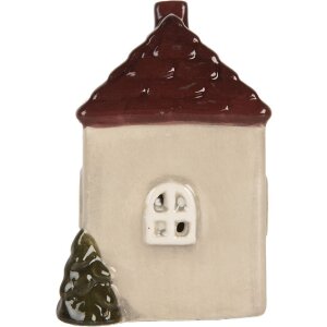Clayre & Eef 6CE2269 Dekohaus mit LED 7x6x10 cm beige-rot