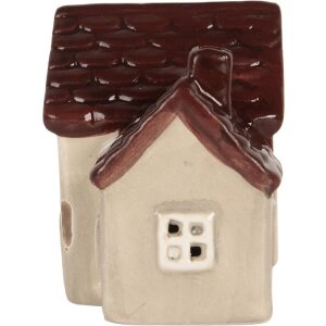 Clayre & Eef 6CE2271 Dekoration Haus mit LED 8x6x8 cm Beige-Rot