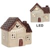 Clayre & Eef 6CE2271 Dekoration Haus mit LED 8x6x8 cm Beige-Rot