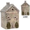 Clayre & Eef 6CE2274 Dekohaus mit LED Grau/Grün 6x6x11 cm