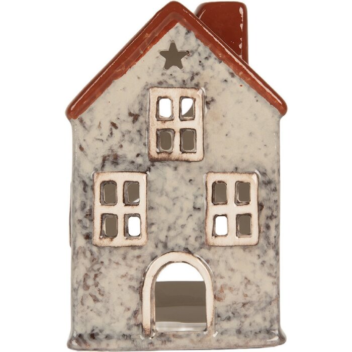 Sticlă de teelichthalter în formă de casă Clayre & Eef, gri-roșu, 8x7x13 cm