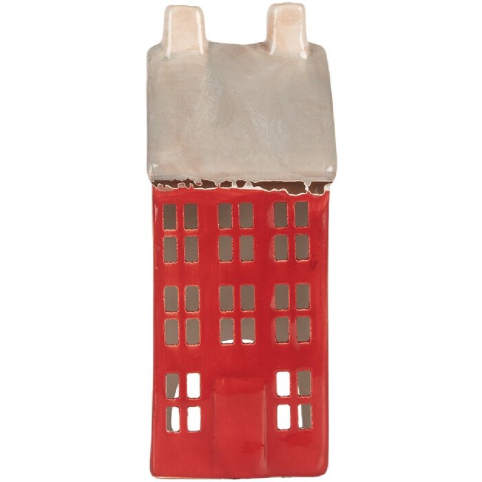 Clayre & Eef 6CE2294 Teelichthalter Haus Rot Grau 7x7x18cm