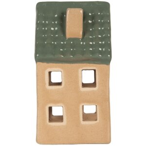 Clayre & Eef 6CE2307 Teelichthalter Haus 6x6x11 cm Beige/Grün