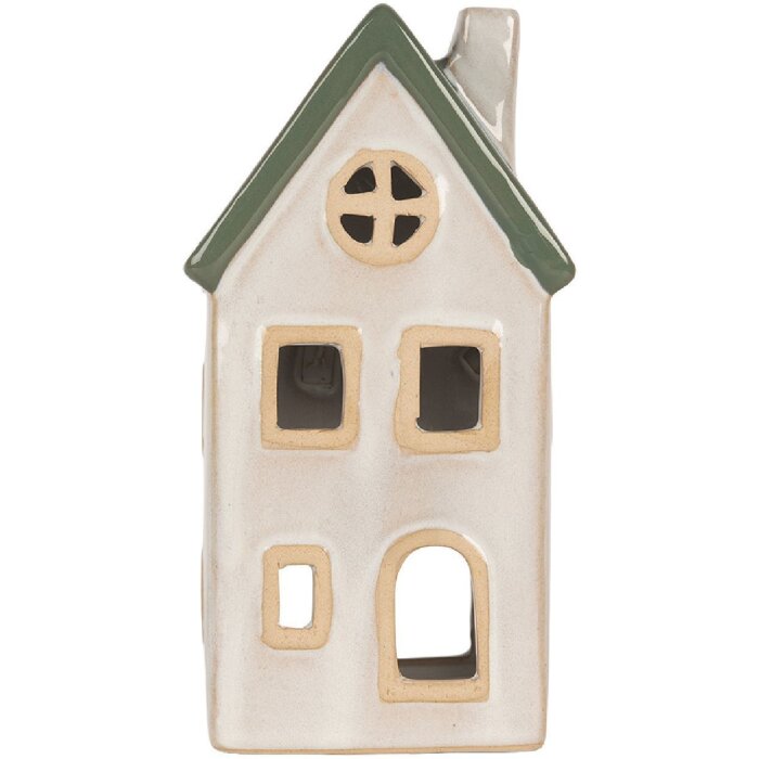 Clayre & Eef 6CE2311 Teelichthalter Haus Beige Grün 9x8x18cm