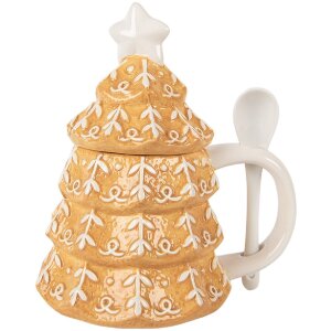 Clayre & Eef 6CEMU0212 Becher mit Deckel und Löffel 350ml