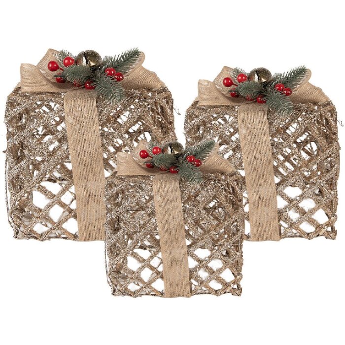 Clayre & Eef Set 3 Decorațiuni Cadouri LED Auriu
