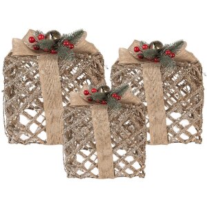 Clayre & Eef Set 3 Decorațiuni Cadouri LED Auriu