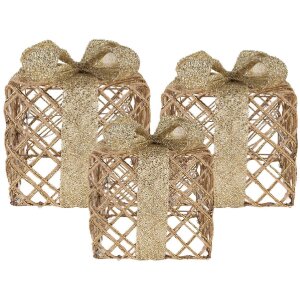 Clayre & Eef 66311 Dekoration Geschenk LED 3er Set Goldfarben