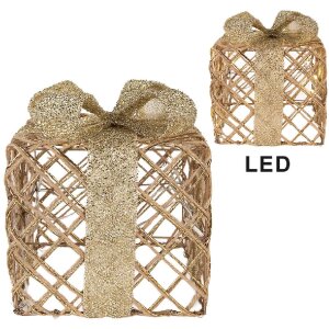 Clayre & Eef 66311 Dekoration Geschenk LED 3er Set Goldfarben