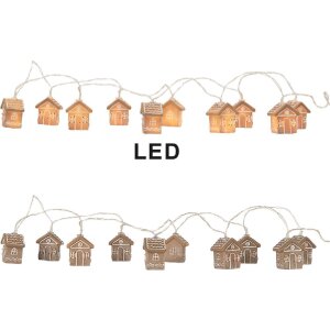 Clayre & Eef 6LMP817 Dekoration Lichterkette Häuser 10 Lichter LED 150cm