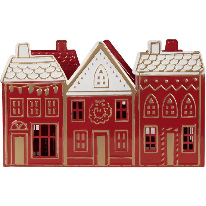 Sticlă pentru lumânări de ceai Clayre & Eef, 38x13x25 cm, roșu-alb