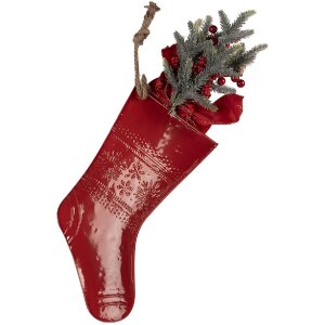 Clayre & Eef 5Y1381 Dekoration Weihnachtsstrumpf Rot/Weiß 25x6x66 cm