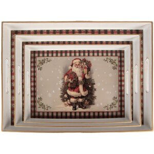 Clayre & Eef 66396 Tablett-Set 3tlg Beige-Rot 40x30x4cm