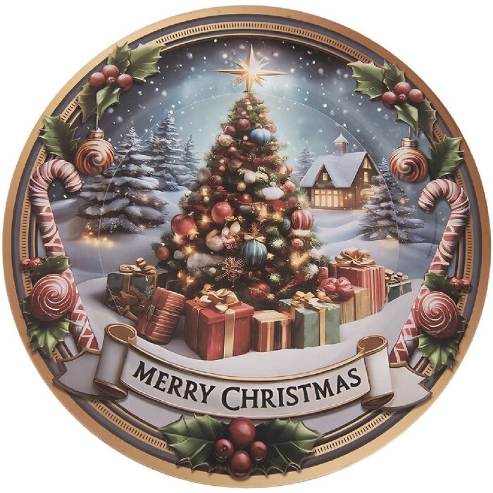 Clayre & Eef 66398 Farfurie Decorativă Ø 33x1 cm Gri-Roșu