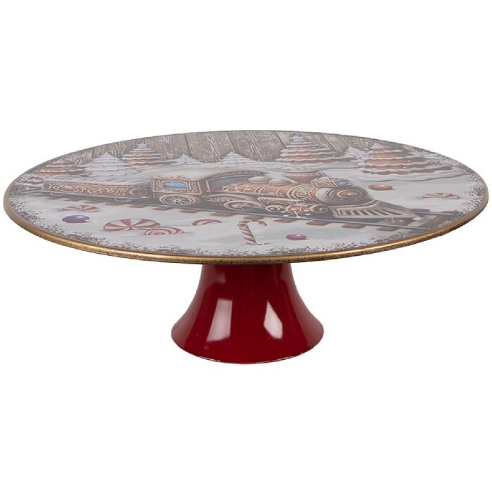 Clayre & Eef Platou pentru tort Ø 29x10 cm Alb-Roșu