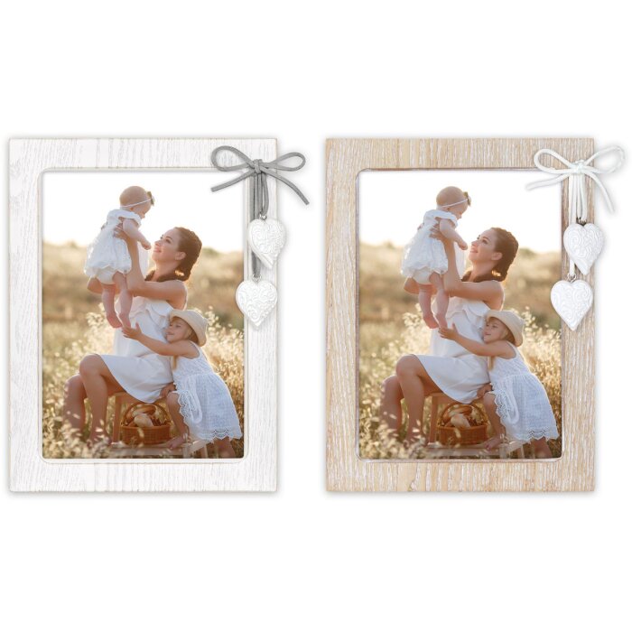 ZEP Rama Foto Lemn Ellen Alb Natur 10x15/13x18/15x20 cu Inimă și Fundă