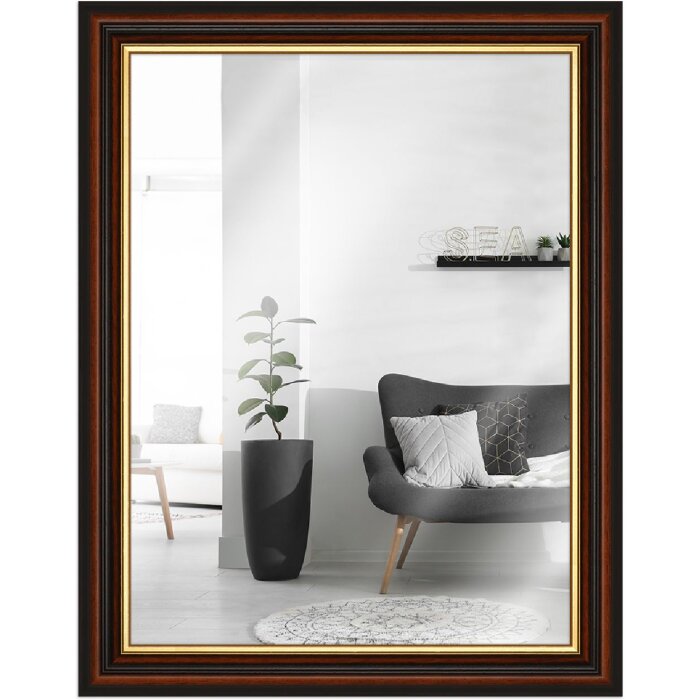 Oglindă de perete MendeFrames H015, ramă din lemn maro cu bordură aurie 50x75 cm