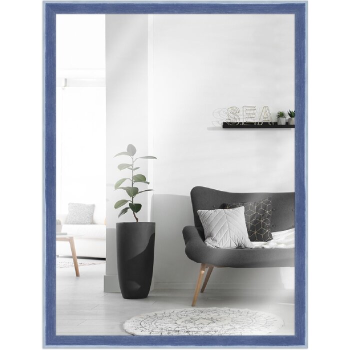 Oglindă de perete din lemn masiv MendeFrames H080, albastră, 20x60 cm