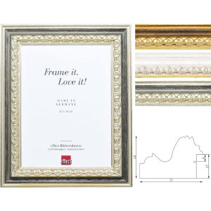 Rama foto barocă Profil 80 din lemn – aur, argint, alb