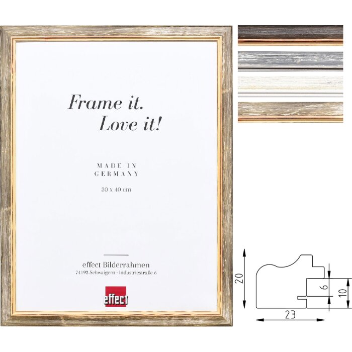 Effect Holzrahmen Profil 67 Landhausstil 2,3 cm breit 4 Farben viele Größen