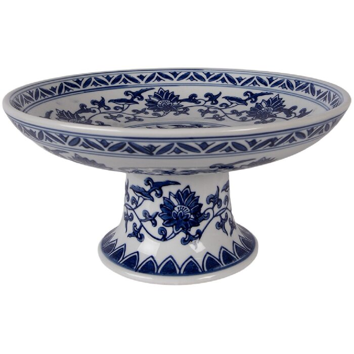 Plăcătă de tort Clayre & Eef, Ø 26 cm, alb cu accente albastre