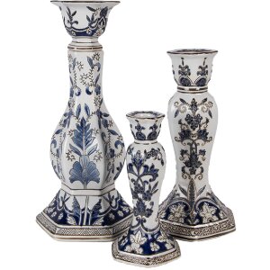 Clayre & Eef 6CE2384L Kerzenständer Ø 18 cm x H 36 cm Weiß-Blau