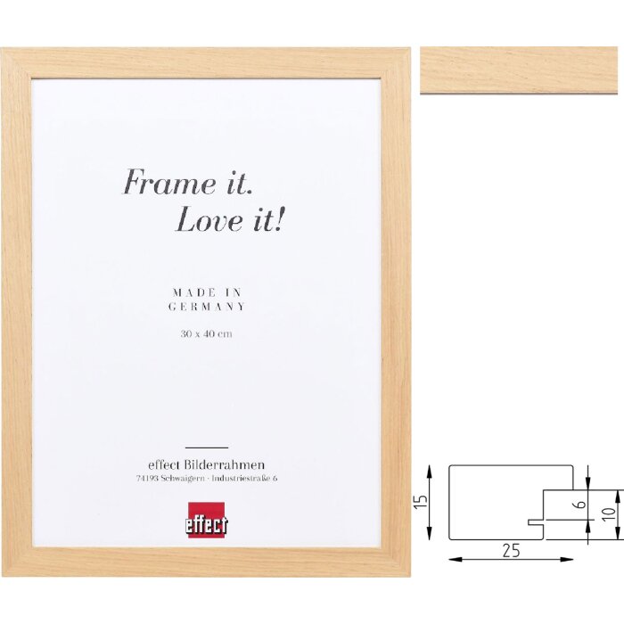 Ramă foto din lemn masiv Profil 71 Eiche – cu sticlă de muzeu și variante optice