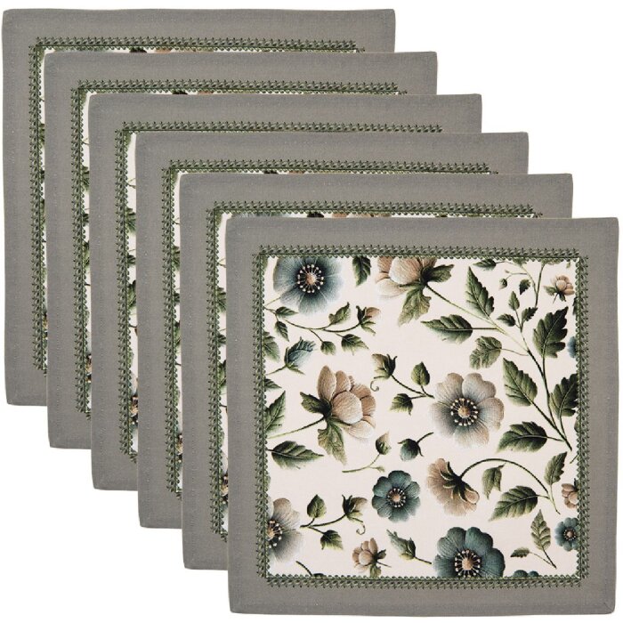 Șerveți Clayre & Eef GTB43, set de 6 bucăți, 40x40 cm, bumbac, floral bej-verde