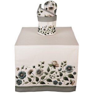 Clayre & Eef GTB64 Tischläufer 50x140 cm Beige-Grün