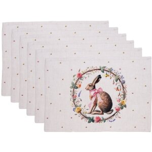 Clayre & Eef EWC40 Tischset 6 Stück 48x33 cm Baumwolle Hase Blumenkranz Ostern