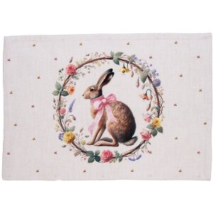 Clayre & Eef EWC40 Tischset 6 Stück 48x33 cm Baumwolle Hase Blumenkranz Ostern