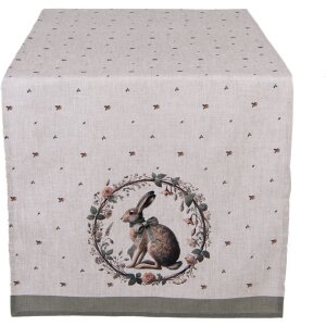 Clayre & Eef Tischläufer NLE64 50x140 cm Beige Hasenmotiv Baumwolle Frühling
