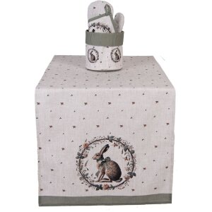Clayre & Eef Tischläufer NLE64 50x140 cm Beige Hasenmotiv Baumwolle Frühling