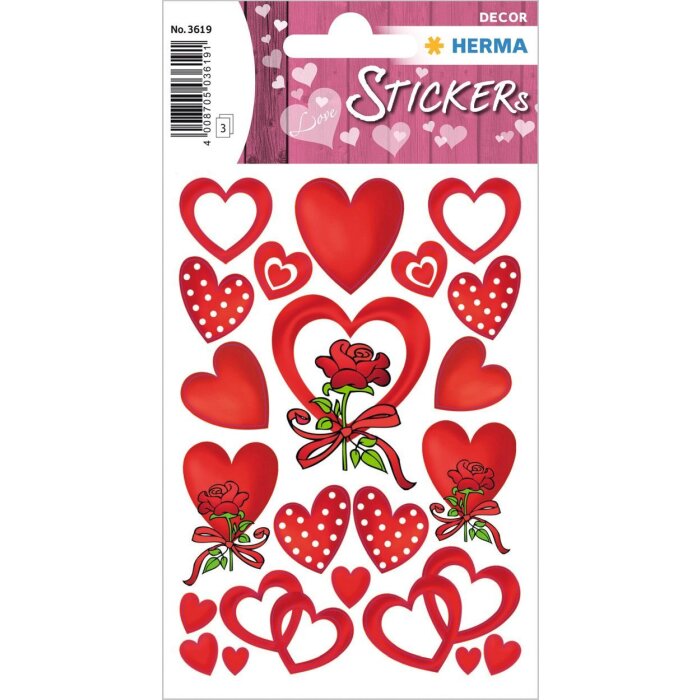 HERMA Sticker Schmucketiketten Herzen Rosen 3 Blatt 8,4 x 12 cm