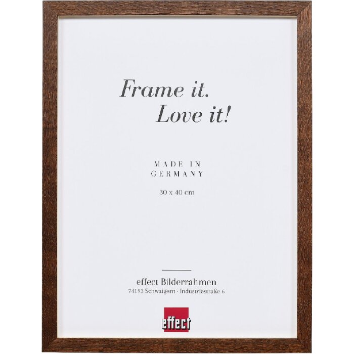 Ramă foto din lemn masiv de nucă cu profil bloc, 18x24 cm, sticlă transparentă și suport de distanță