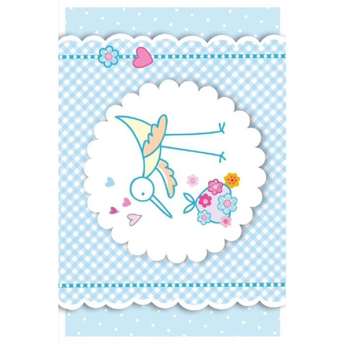 Artebene Karte Storch Baby blau Glitter